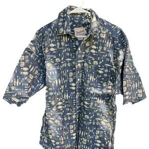 Woolrich Vintage Blue Cream Pattern Men's Shirt Size Large